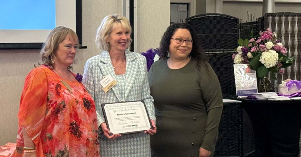 Nancy Coleman with Certificate of Nomination